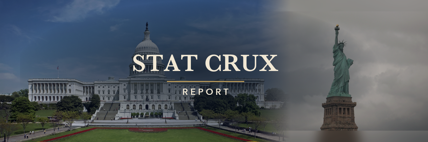 The United States Capitol and Statue of Liberty, with the Stat Crux Report masthead